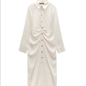 Zara Cream Satin Shirt Dress